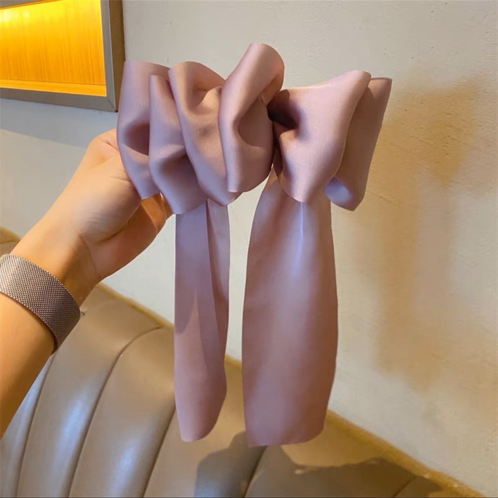 New Pink Silk Bow Long Hair Clip